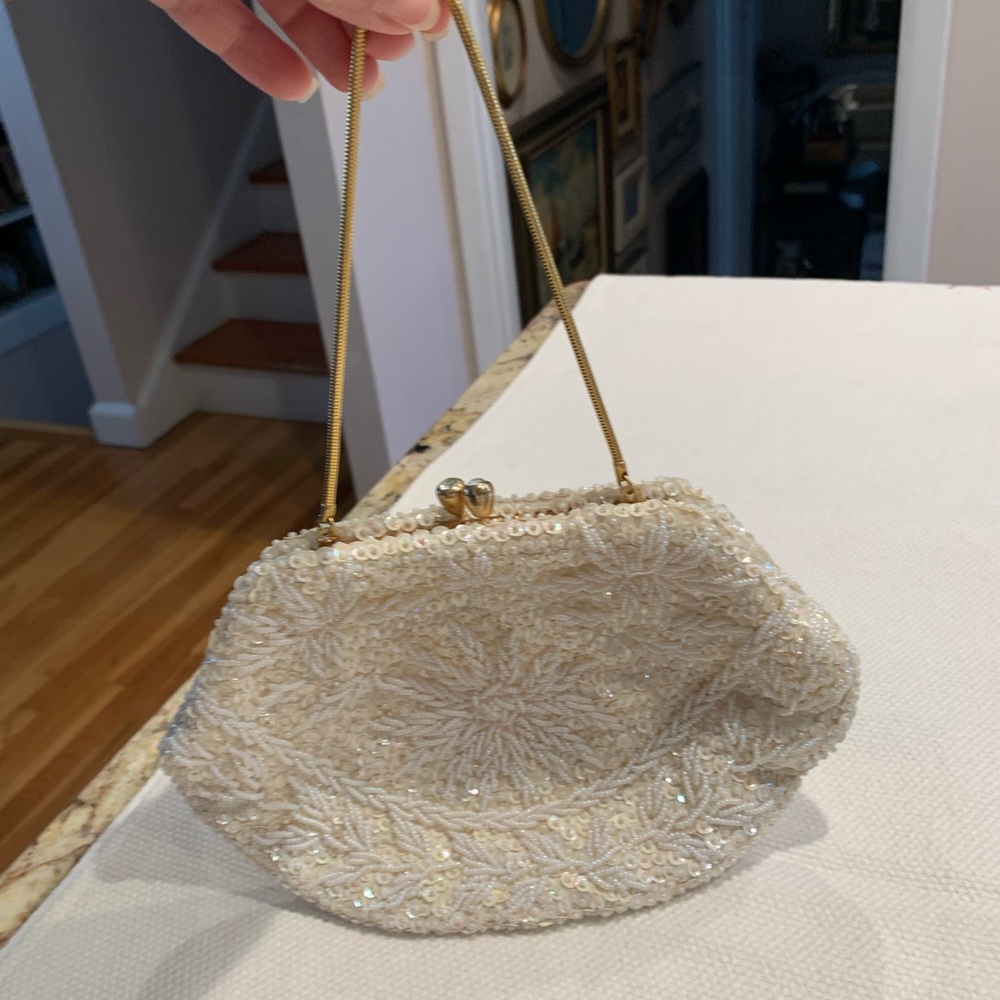 Vintage Cream Beaded Evening Bag